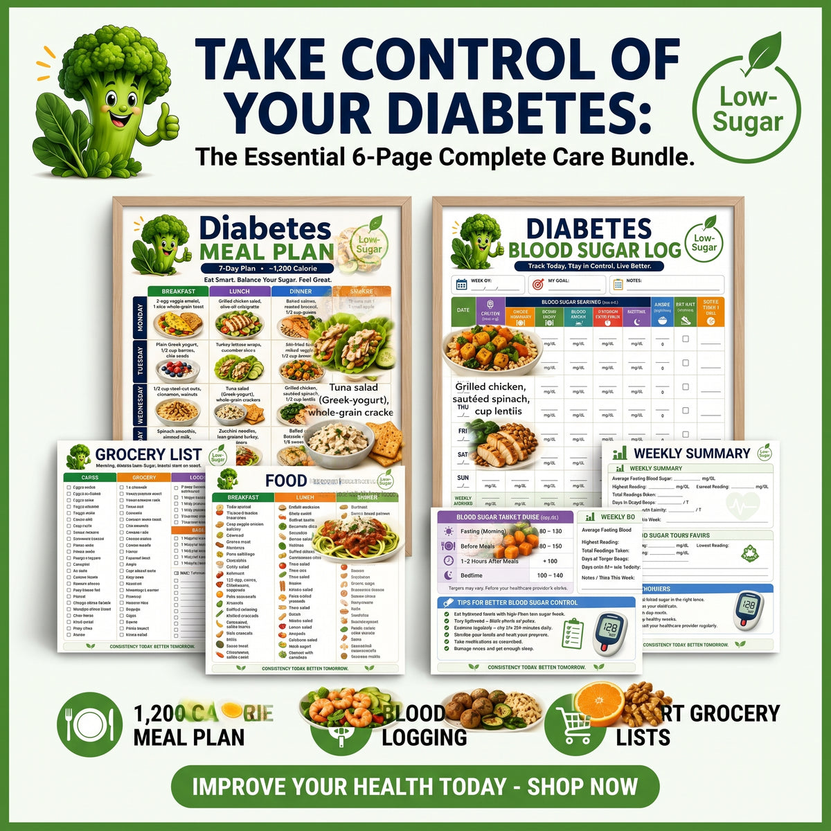 One simple system for meal planning, blood sugar & carb tracking, No more juggling separate sheets